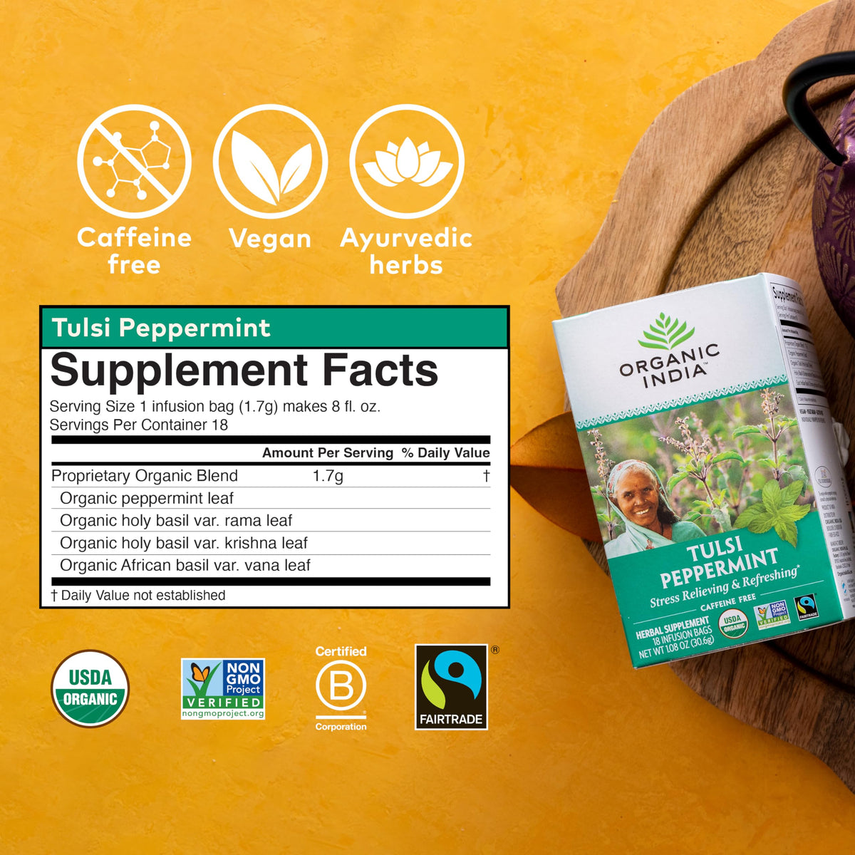 Sustainable farming visuals for ORGANIC INDIA Tulsi Peppermint Tea with small family farmers