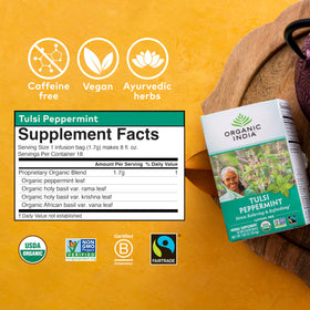 Sustainable farming visuals for ORGANIC INDIA Tulsi Peppermint Tea with small family farmers