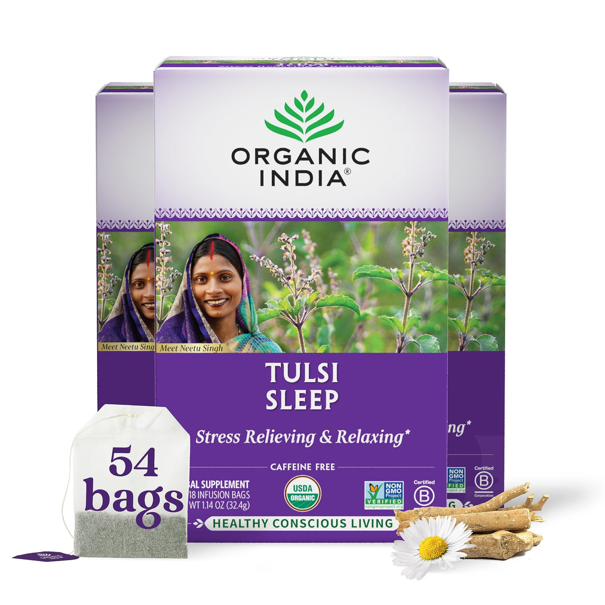 Organic India Tulsi Sleep Tea bags ready for a calming evening ritual