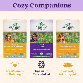 Organic India Tulsi Sleep Tea box with bags highlights convenience.