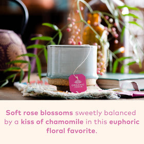 Organic India Tulsi Sweet Rose Tea bags closeup highlighting caffeine-free infusion