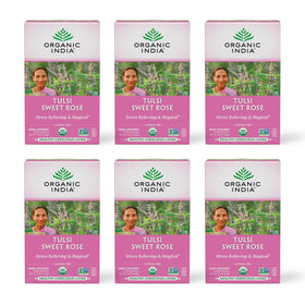 Organic India Tulsi Sweet Rose tea bags for calming relaxation