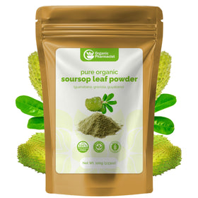 Organic Pharmacist premium soursop leaf powder packaging highlighting pesticide-free sourcing