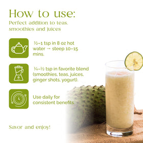 Organic Pharmacist soursop leaf powder used for herbal extracts in a DIY setup