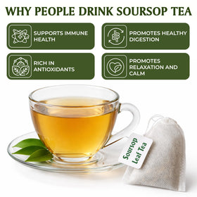Organic Pharmacist Soursop Tea Bags cut leaves closeup notes 2.5g per bag for robust brewing