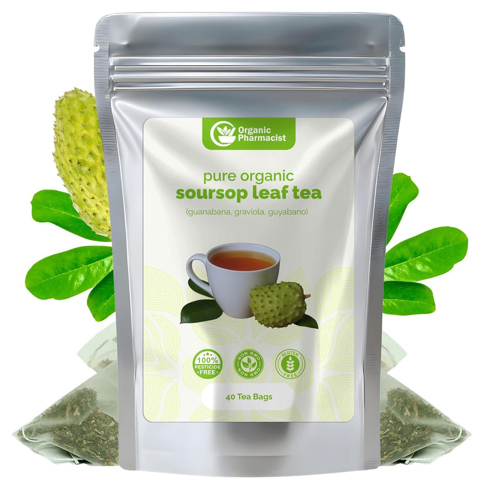 Organic Pharmacist Soursop Tea Bags packaging front highlights premium organic quality for daily infusion