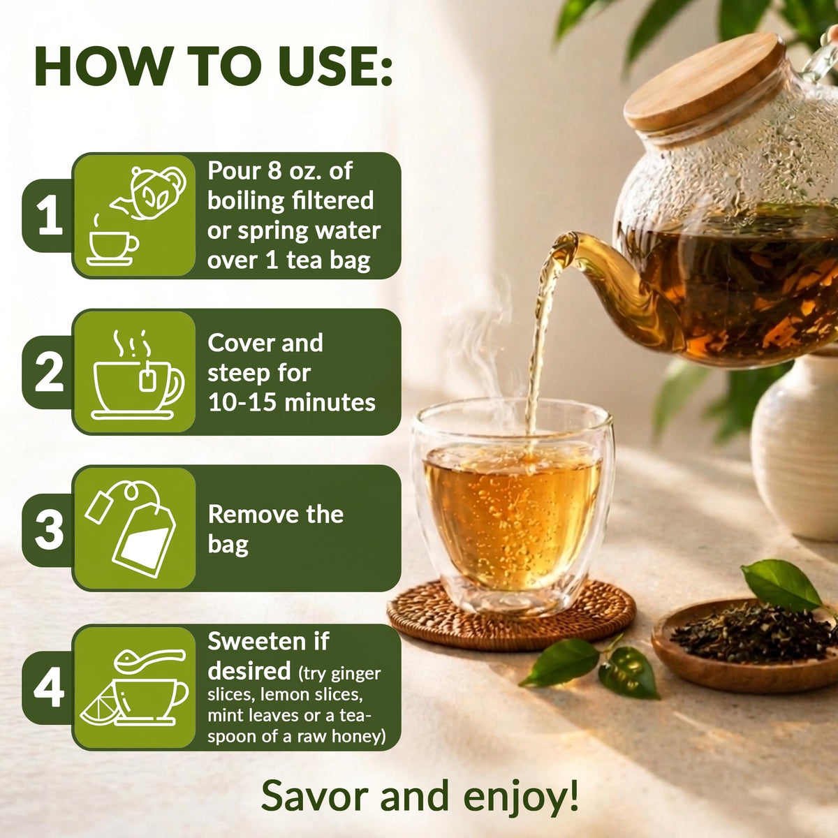 Organic Pharmacist Soursop Tea Bags steep time emphasizes up to 80 cups per pack