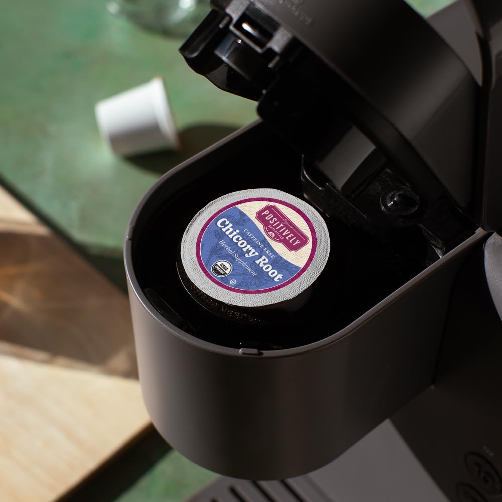 Organic Positively Chicory Root K-Cup Pods dispensing pod demonstrates simple use.