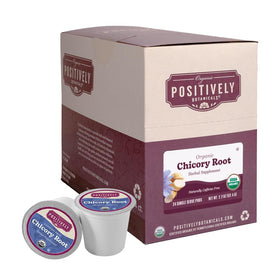 Organic Positively Chicory Root K-Cup Pods in package offer caffeine-free flavor variety.