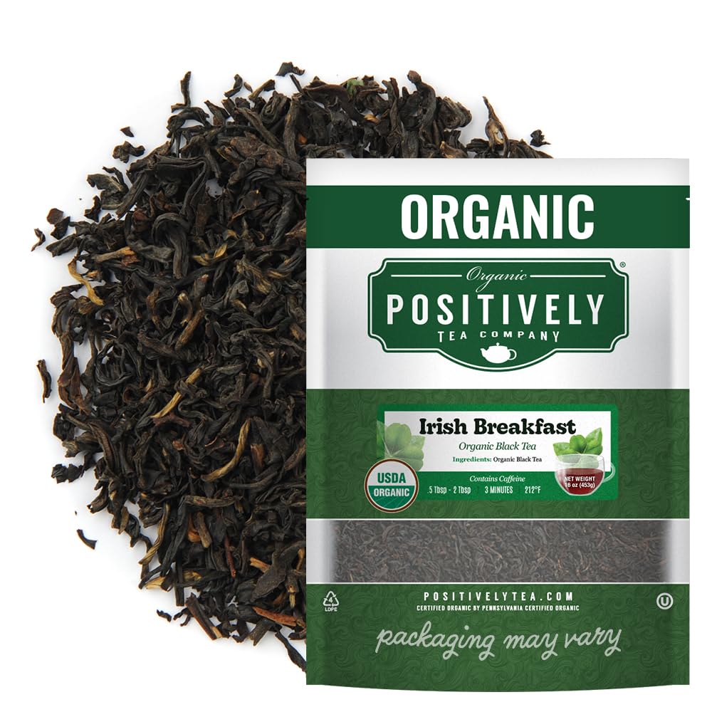 Organic Positively Irish Breakfast loose leaf tea with rich malty aroma for a bold morning