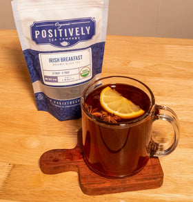 Organic Positively Irish Breakfast tea malt-forward brew highlighting bold flavor