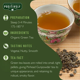 Organic Positively Pinhead Gunpowder loose leaf tea in a 16-ounce jar for fresh flavor