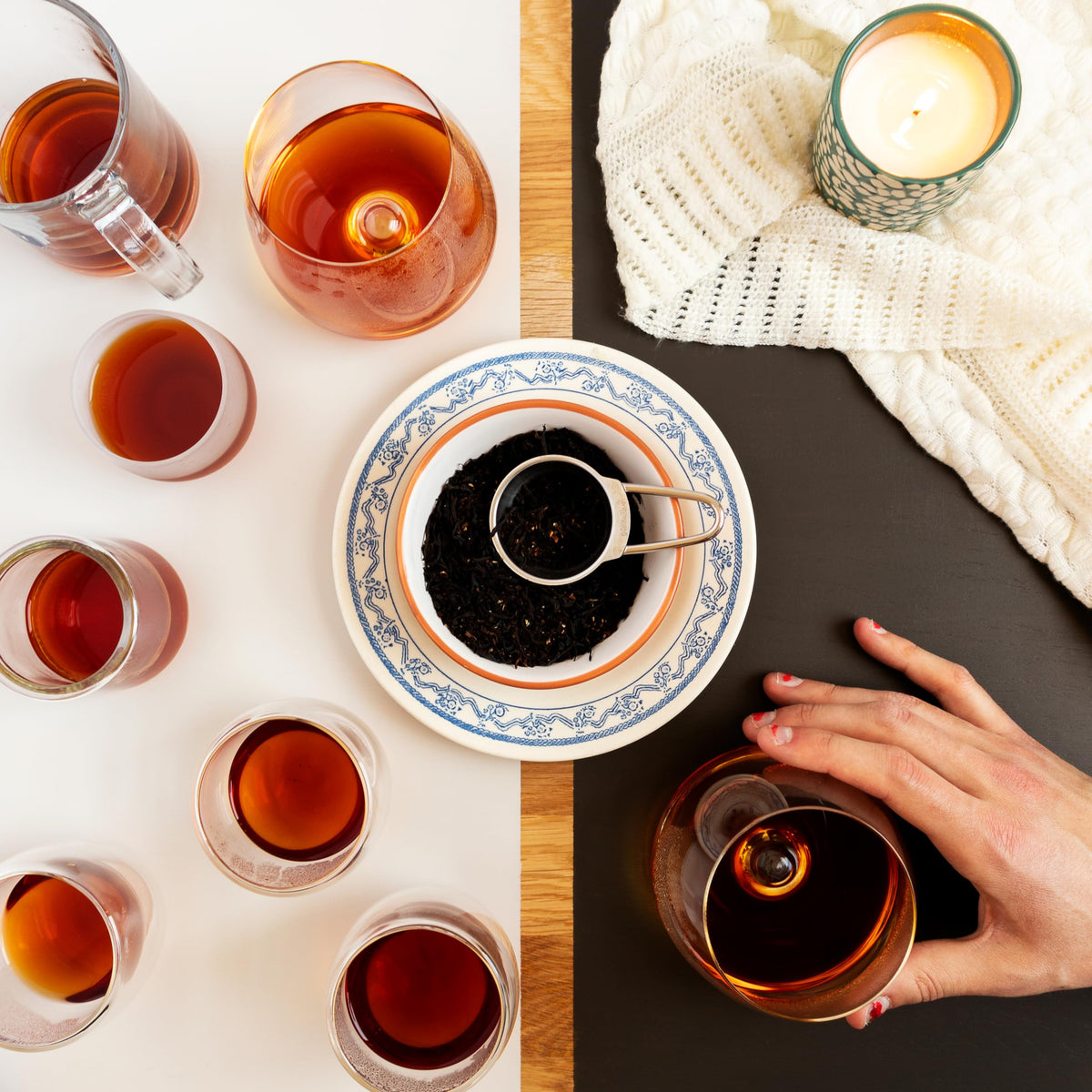 Organic Positively Tea Company blackberry tea poured over ice, vibrant and refreshing.