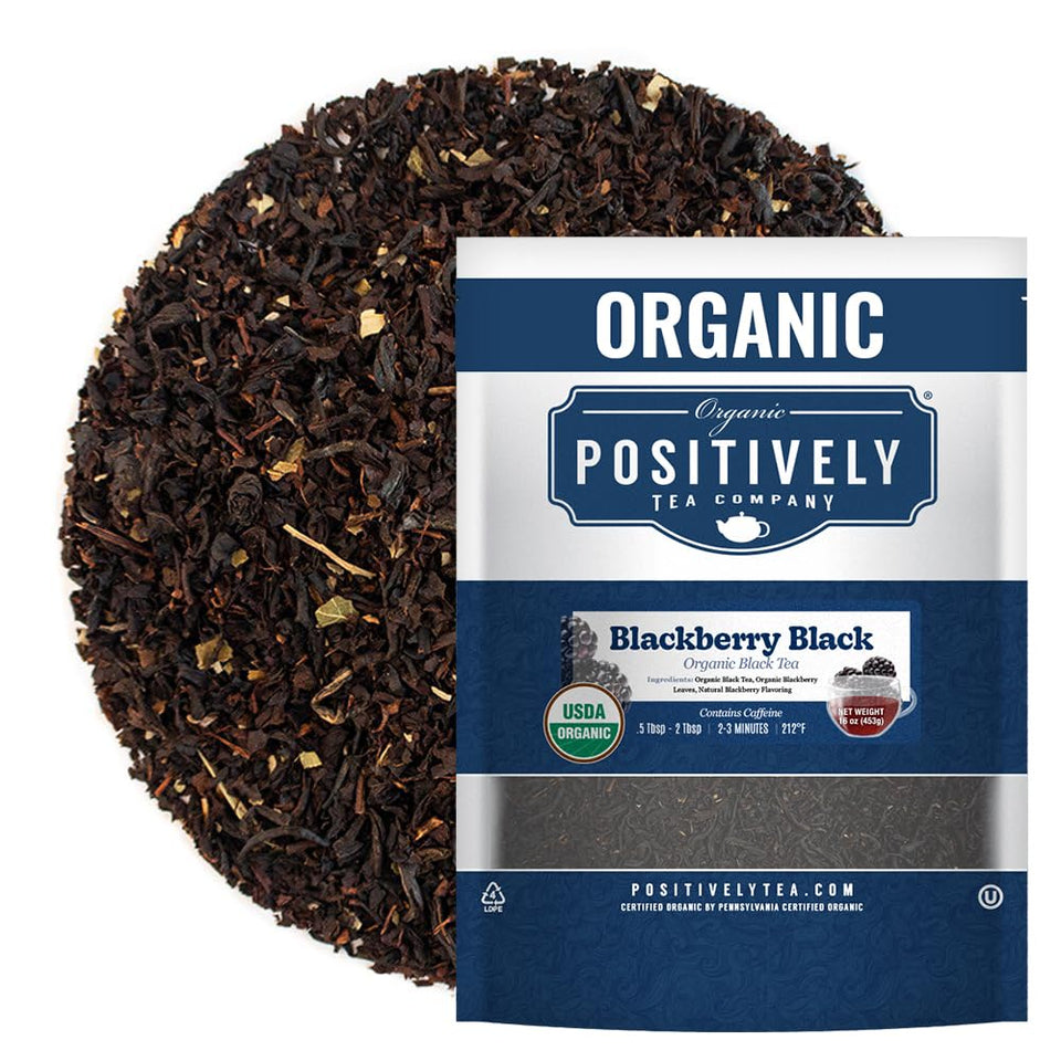 Organic Positively Tea Company Blackberry loose leaf tea for daily brewing aroma and depth.