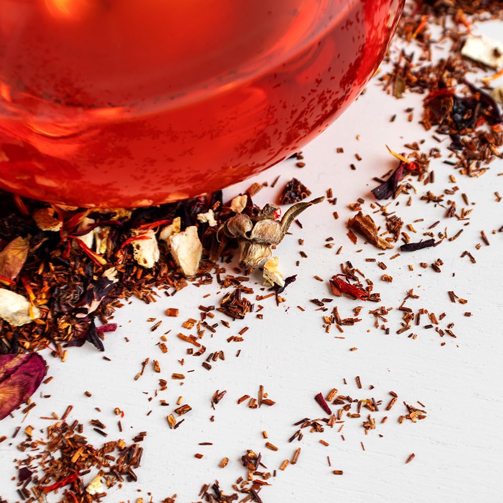 Organic Positively Tea Company Blood Orange Vanilla Rooibos flavor profile with vanilla and citrus