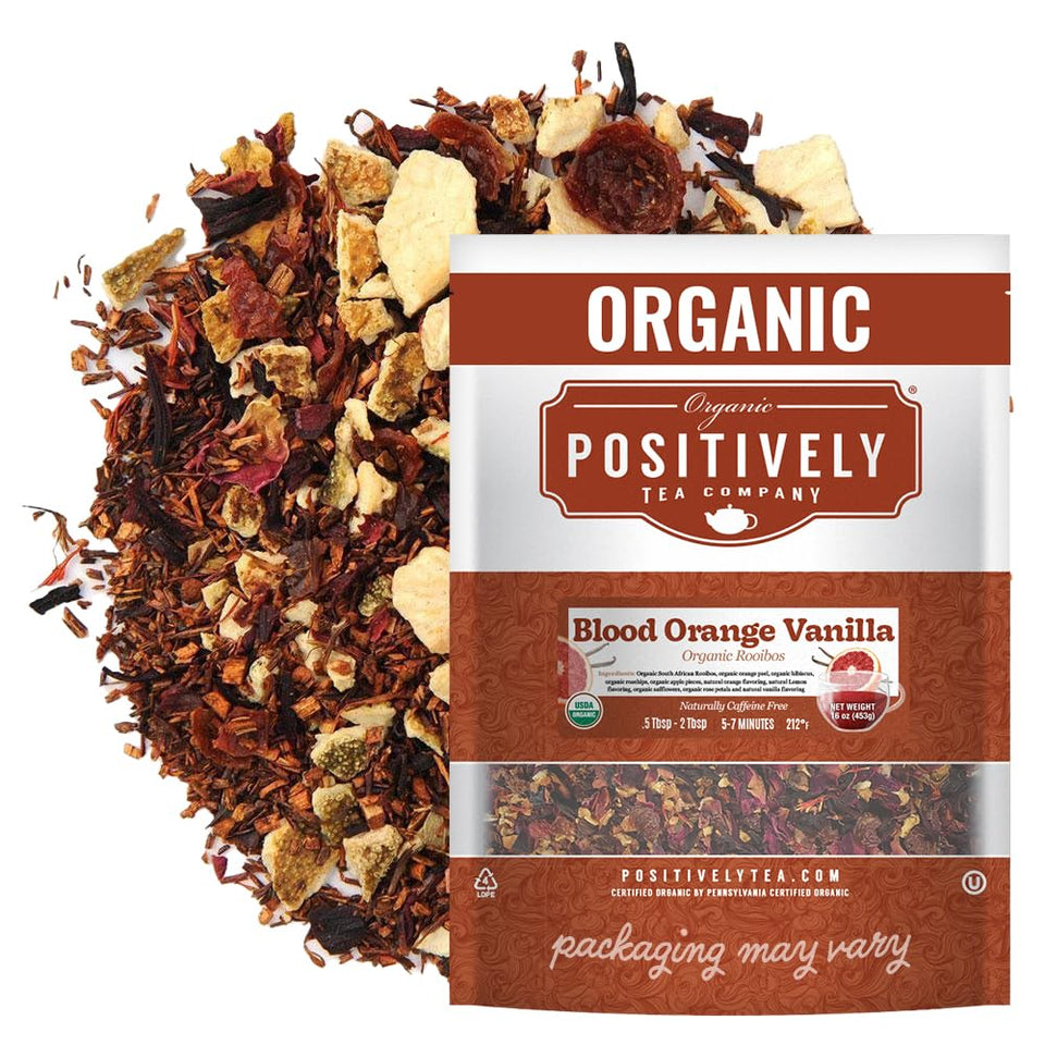Organic Positively Tea Company Blood Orange Vanilla Rooibos loose-leaf coffee-free sip