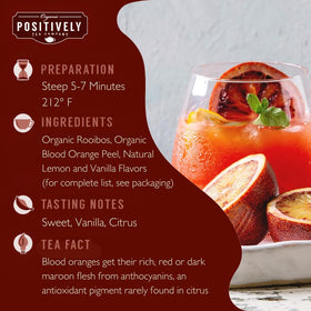 Organic Positively Tea Company Blood Orange Vanilla Rooibos packaging highlights organic certification