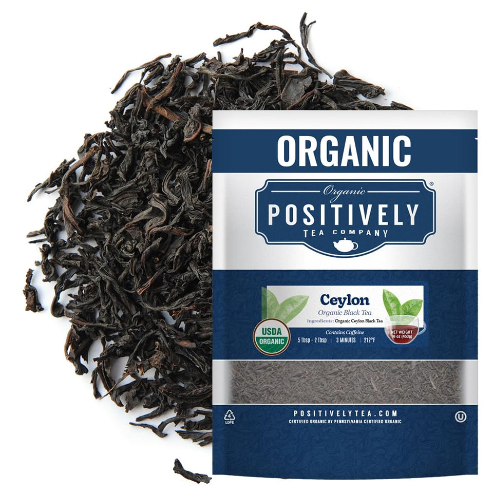 Organic Positively Tea Co Ceylon black tea loose leaf ready for brew.