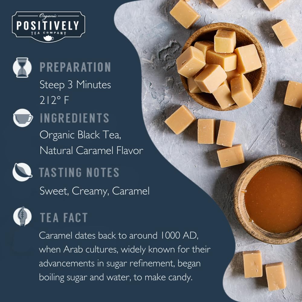 Organic Positively Tea Company caramel black tea aroma steeping reveals caramel notes and warmth.