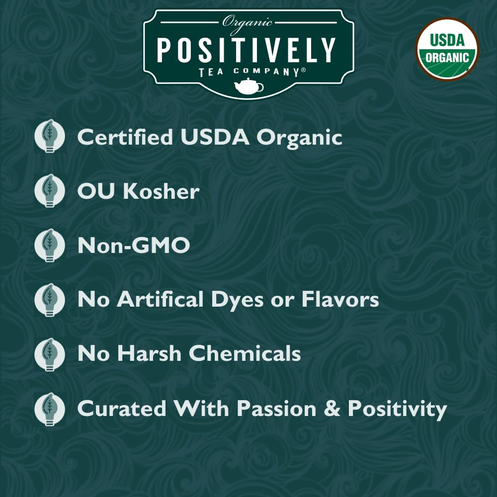Organic Positively Chamomile tea brewing in cup offers caffeine-free relaxation.