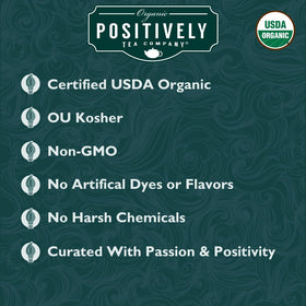 Organic Positively Chamomile tea brewing in cup offers caffeine-free relaxation.