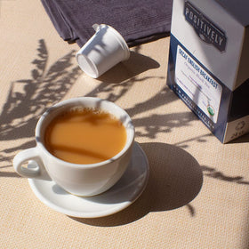Sustainable packaging with recyclable pods from Organic Positively Tea Company.