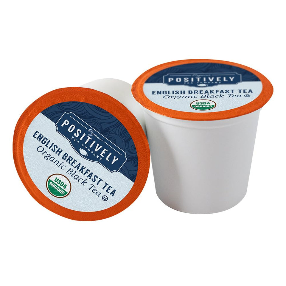 Organic Positively Tea Company English Breakfast K-Cup pods ready for quick mornings.