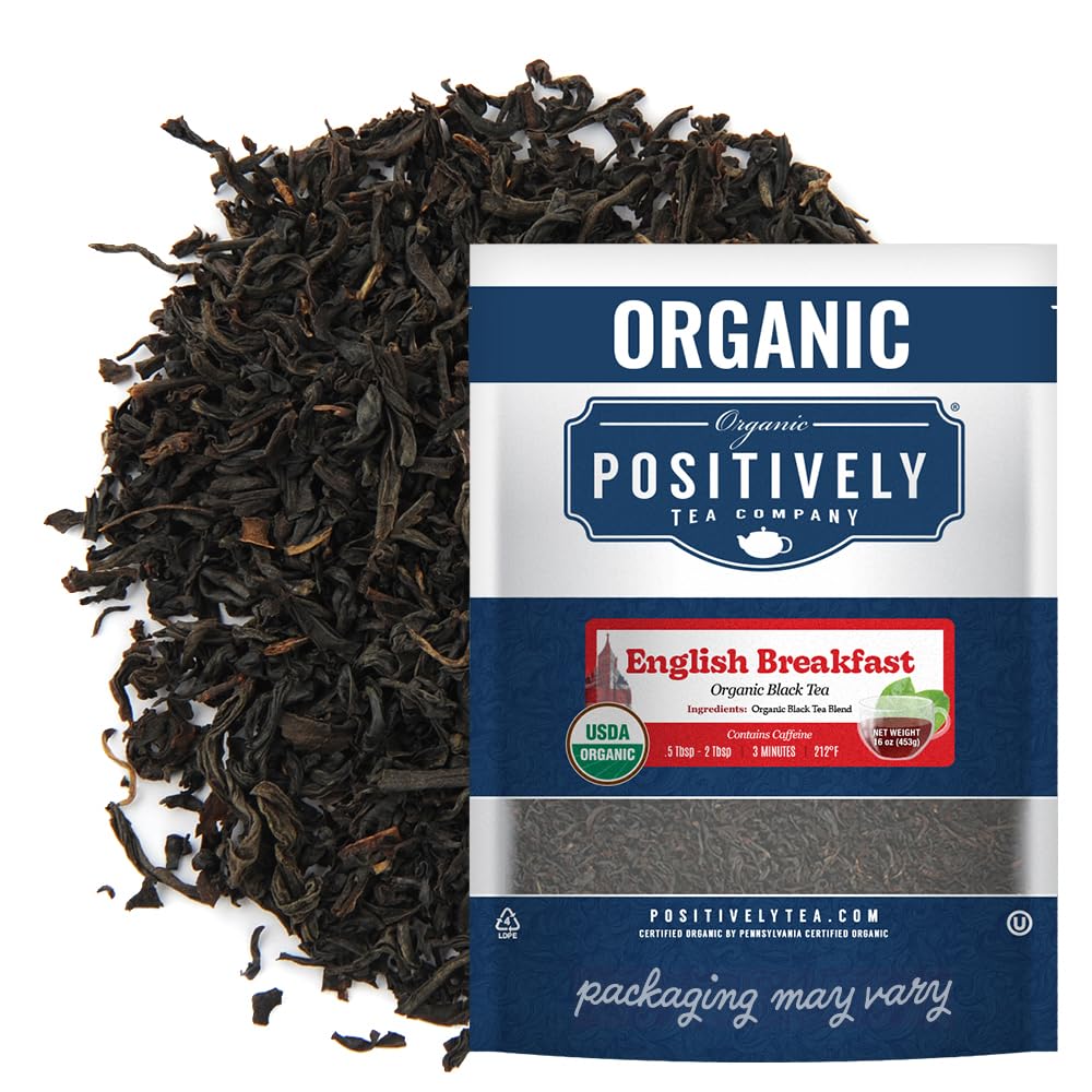 Organic Positively Tea Company English Breakfast loose leaf tea with rich aroma for a morning ritual.