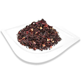 Organic Positively Tea Company hibiscus tea packaging shows eco-friendly bag.