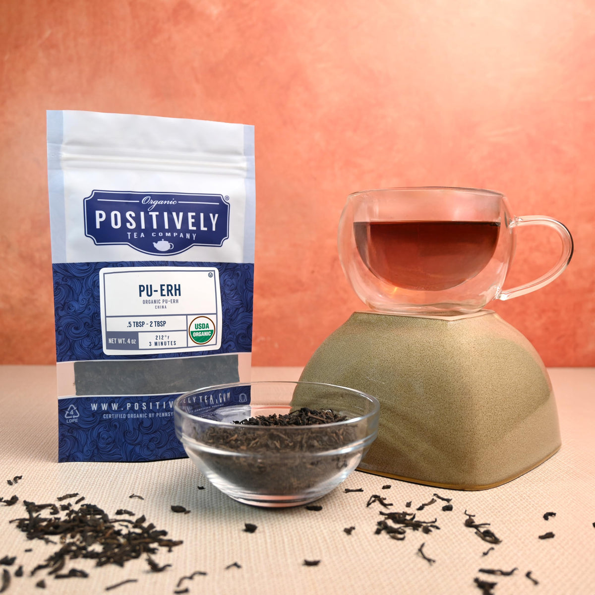 Dry Pu-Erh leaves reveal authentic earthy notes