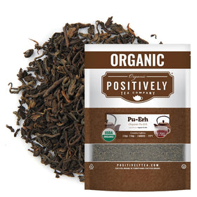Organic Positively Pu-Erh loose leaf in cup delivers bold earthy flavor