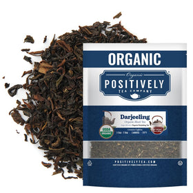 Organic Positively Tea Company Darjeeling black tea loose leaf close-up showing crisp aroma