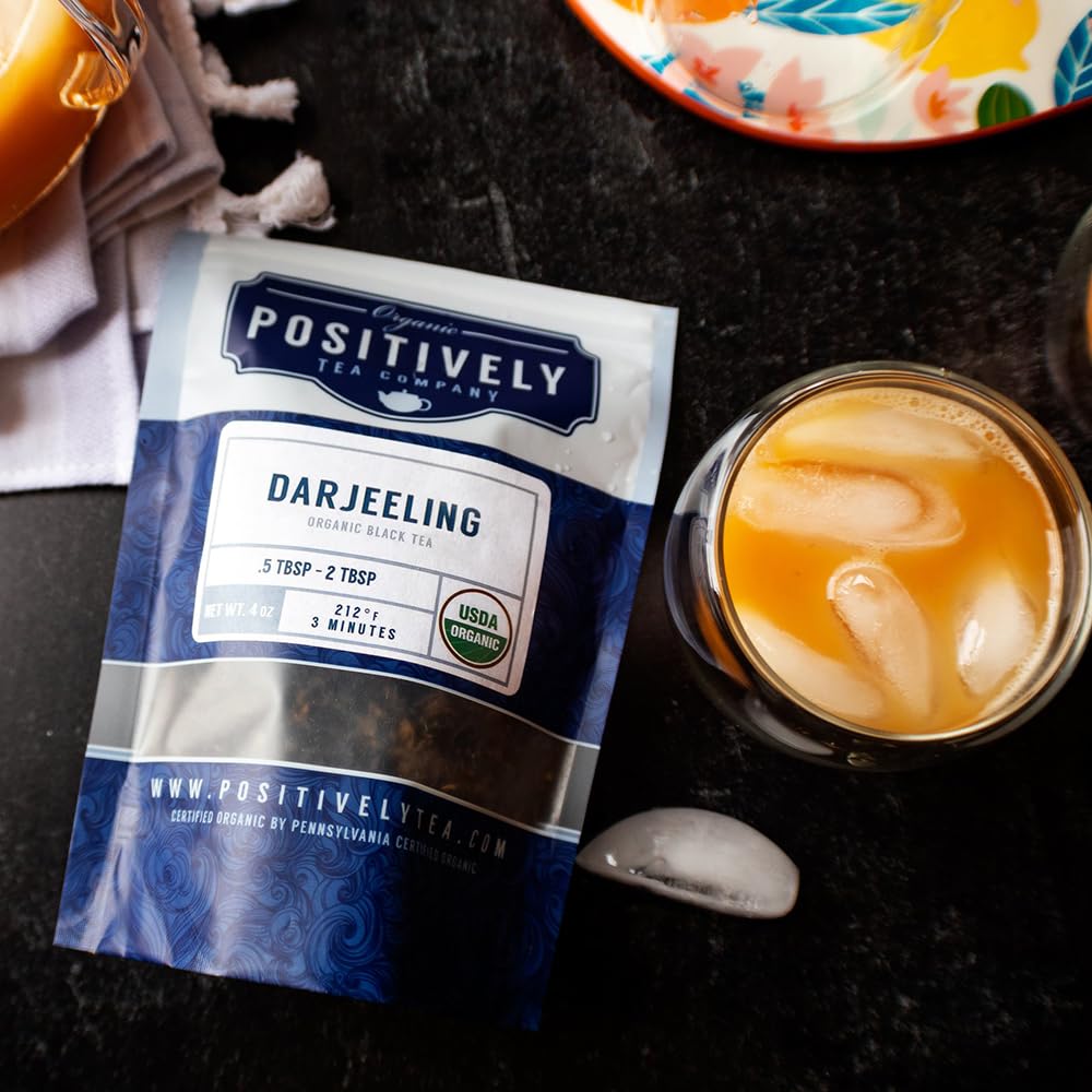 Packaging of Organic Positively Tea Company Darjeeling loose leaf