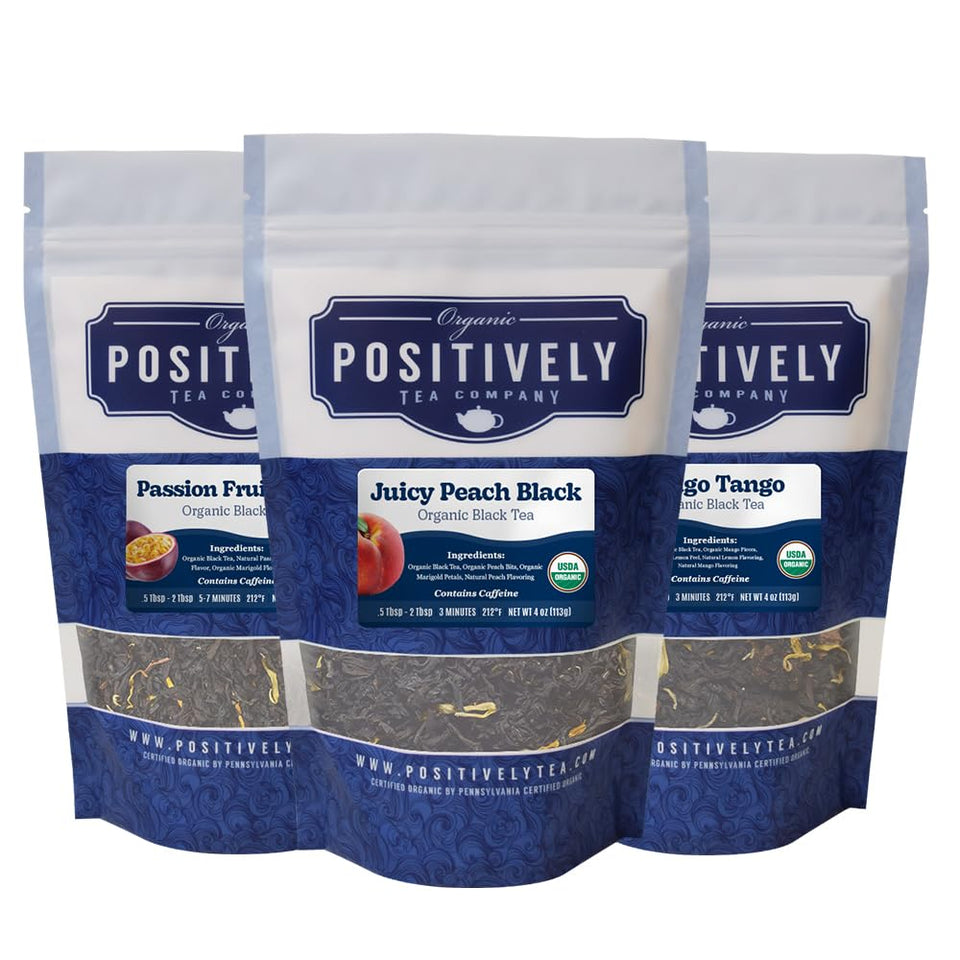 Organic Positively Tea juicy peach black tea loose leaf for a bright daily ritual.