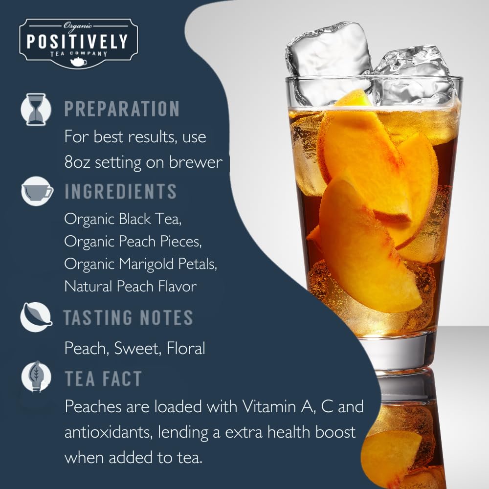 Organic Positively Tea Juicy Peach peach pieces contribute natural fruit notes.
