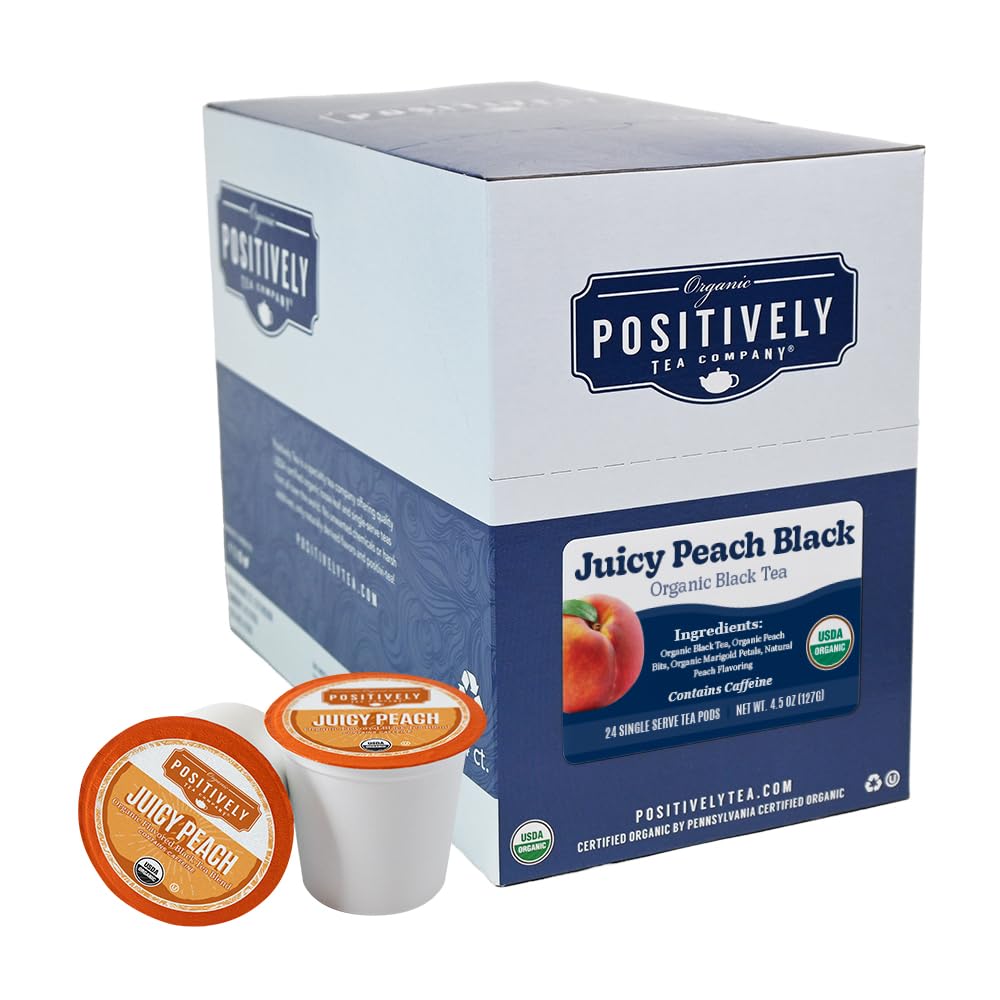 Organic Positively Tea Juicy Peach tea pod brew ready in minutes.