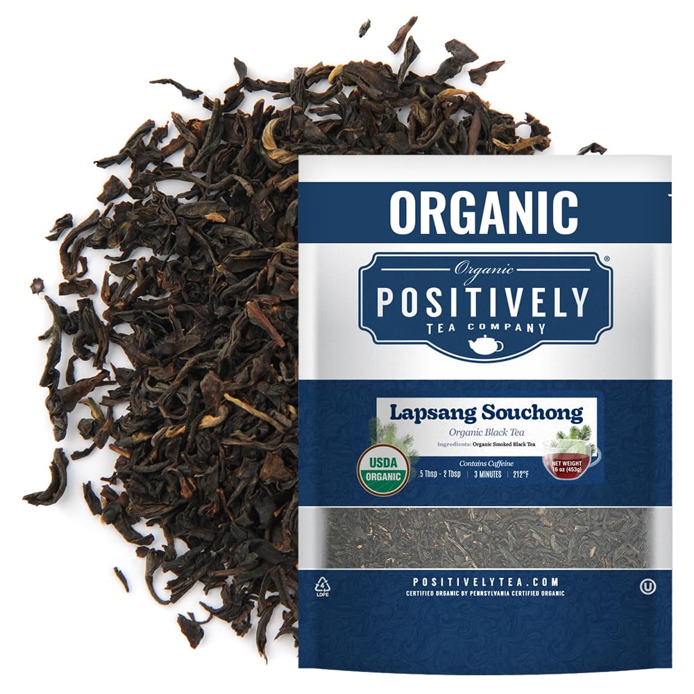 Organic Positively Tea Company Lapsang Souchong loose leaves reveal rich smoky aroma