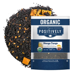 Organic Positively Mango Tango loose leaf tea ready for infusion and refreshing iced beverages