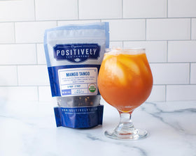 Pouring a warm amber cup reveals the tropical mango aroma of Mango Tango