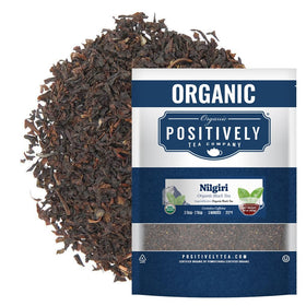 Organic Positively Tea Nilgiri FBOP loose leaf tea in a basket, ready to brew.