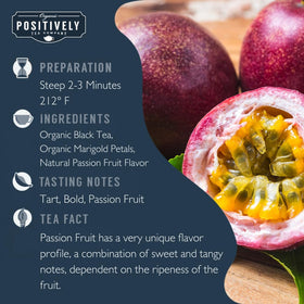 Organic Positively Tea passion fruit black tea loose leaf with vibrant tropical aroma.