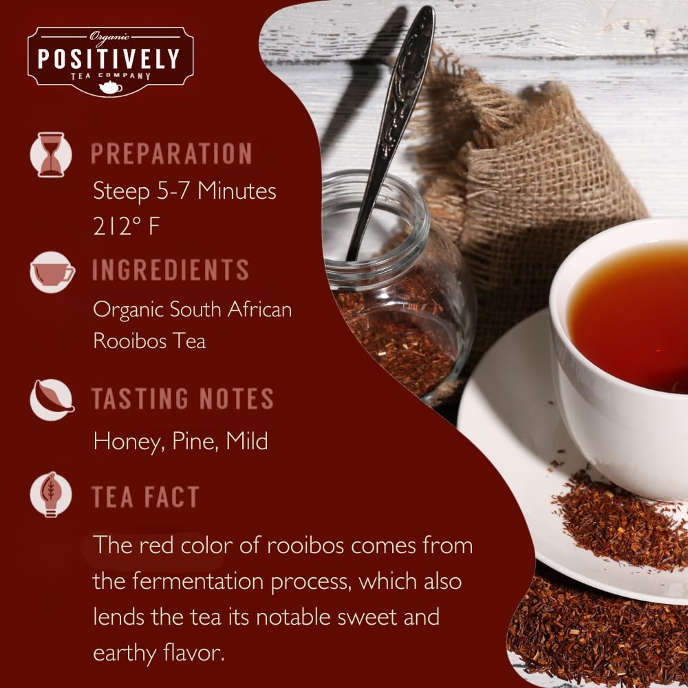 Organic Positively Tea Rooibos cup during brew offers a smooth, caffeine-free moment.
