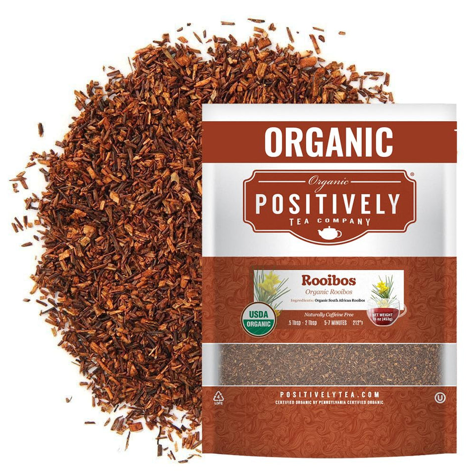 Organic Positively Tea Rooibos loose-leaf pack with antioxidant-rich aroma.