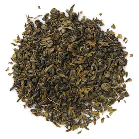Organic Positively Tea Spearmint Green leaves closeup highlights quality and texture