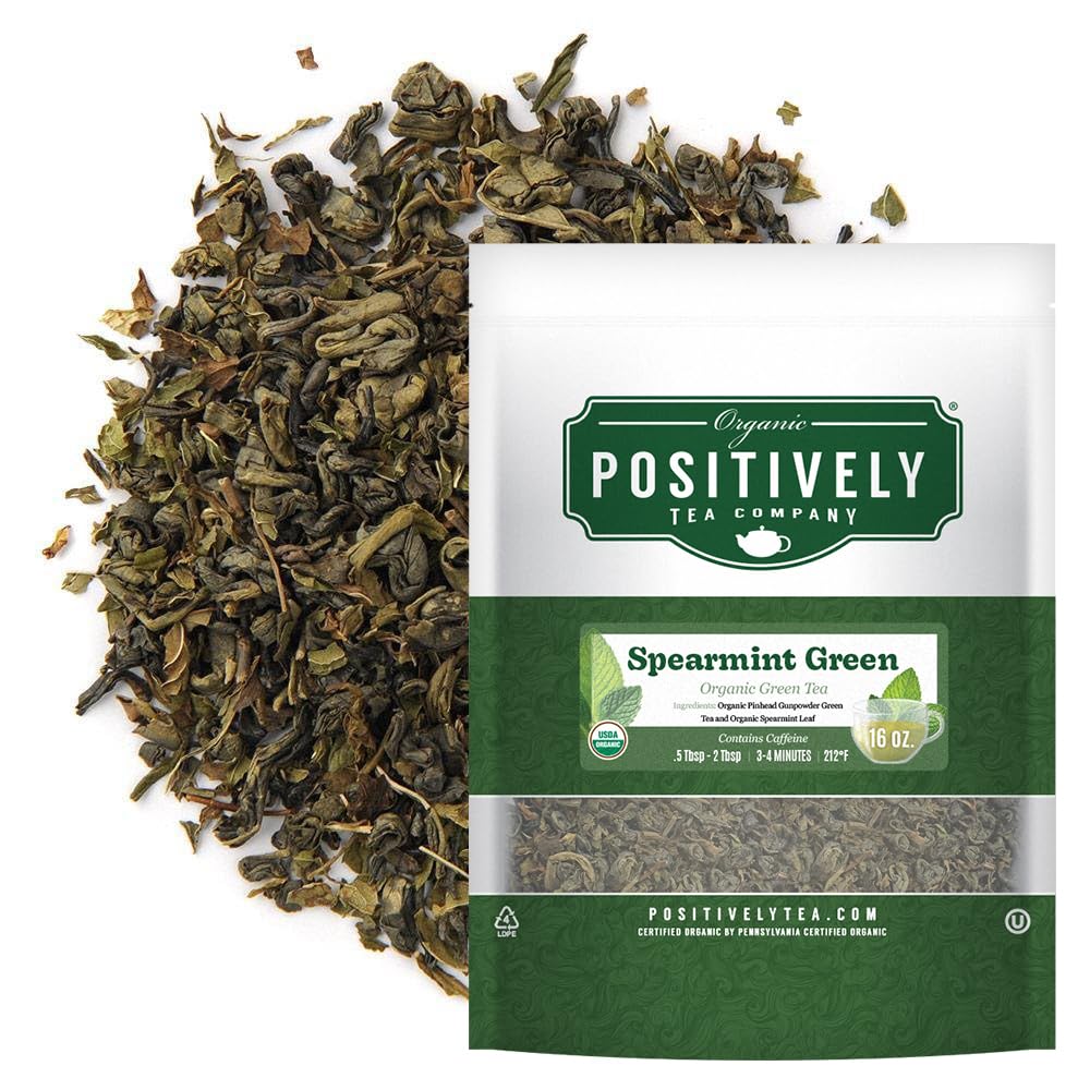 Organic Positively Tea Spearmint Green loose leaf in 1lb bag for everyday brews