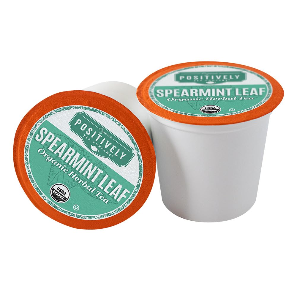 Organic Positively Tea spearmint pods packaging, convenient single-serve design.