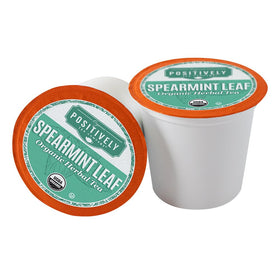 Organic Positively Tea spearmint pods packaging, convenient single-serve design.