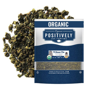 Organic Positively Ti Kuan Yin tea leaves with floral aroma for multiple infusions.