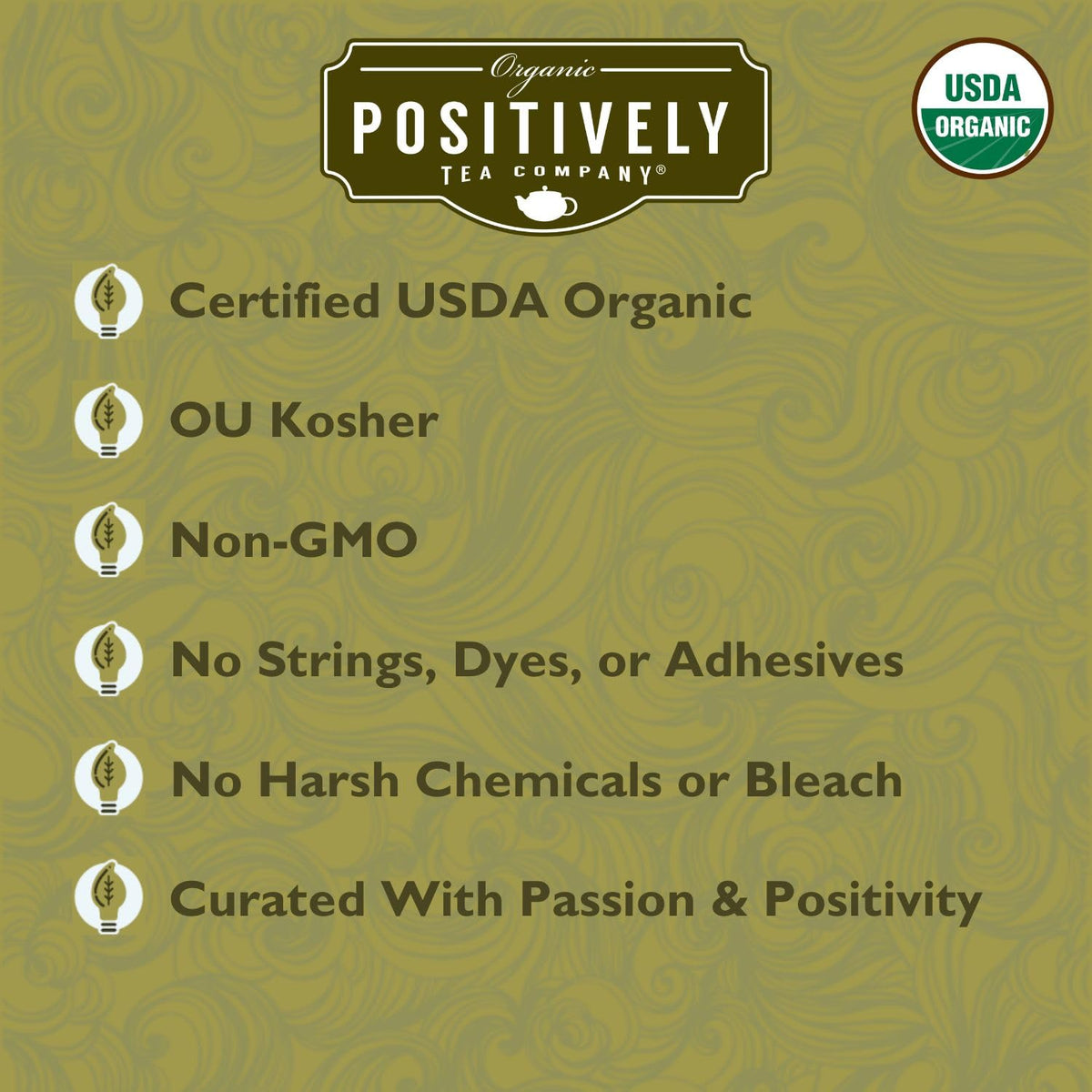 Organic Positively Tea Yerba Mate leaves unsmoked—natural flavor without smoke processing.