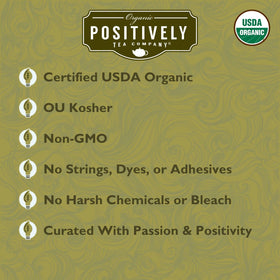 Organic Positively Tea Yerba Mate leaves unsmoked—natural flavor without smoke processing.